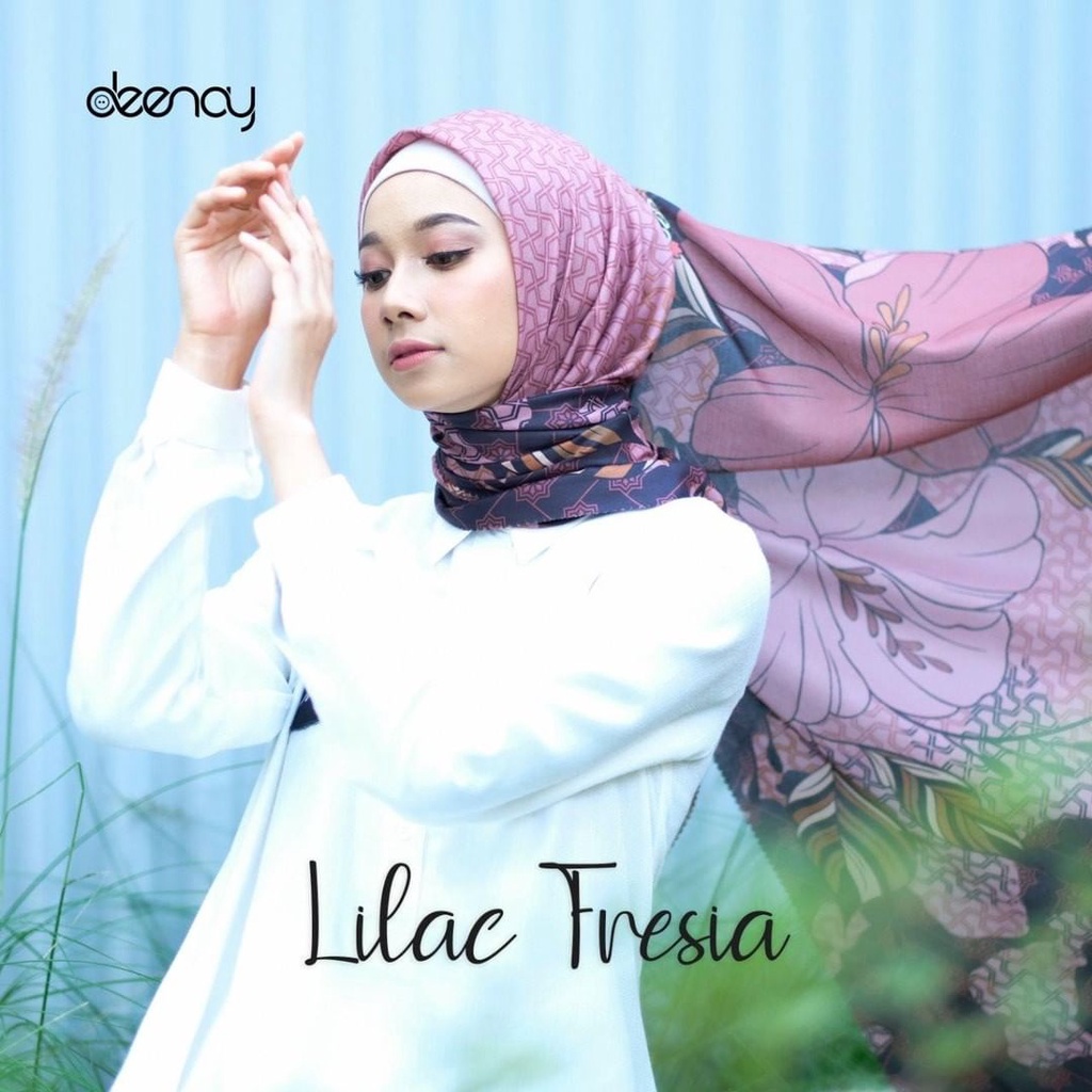 Kerudung Deenay Bunga Series (Lilac Fresia, Maroon Fresia, Rachita) Ori / Jilbab Segi Empat Voal Mot
