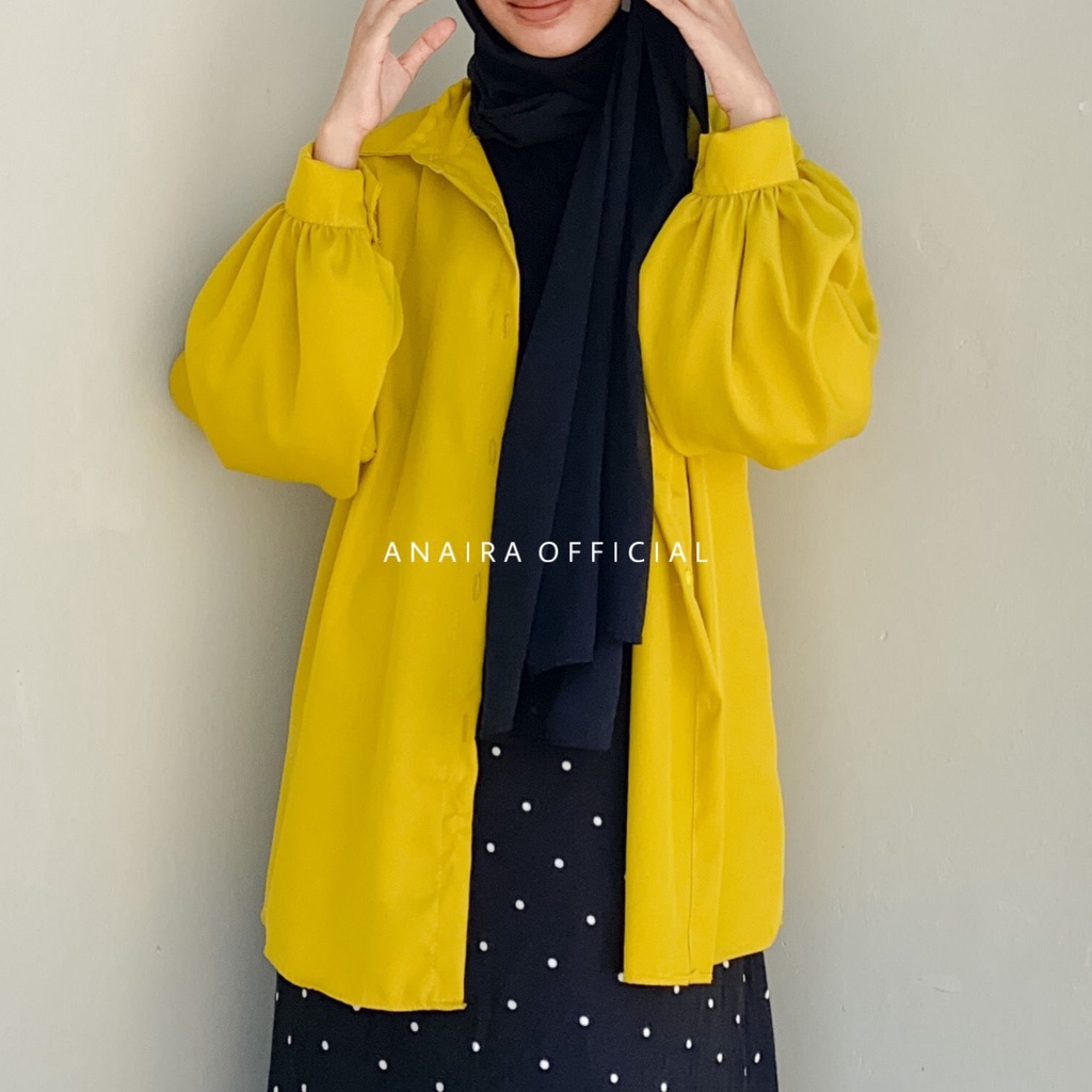 ANAIRAOFFICIAL KEMEJA WANITA PUFFY SHIRT BAJU LEBARAN KEMEJA CASUAL BLOUSE WANITA KEMEJA CEWEK