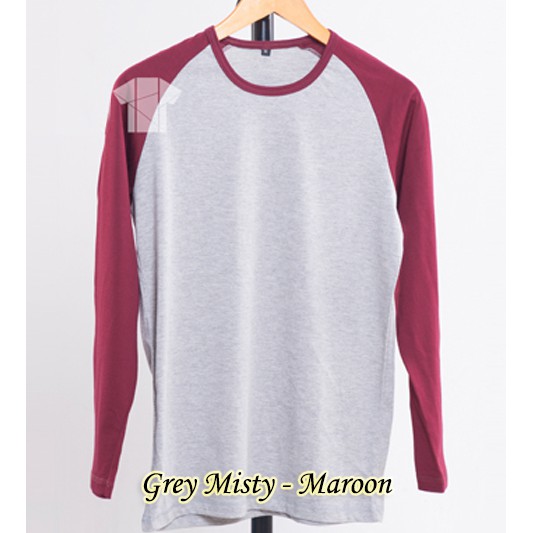  BAJU  KAOS POLOS  RAGLAN PANJANG GREY MAROON COTTON  COMBED  