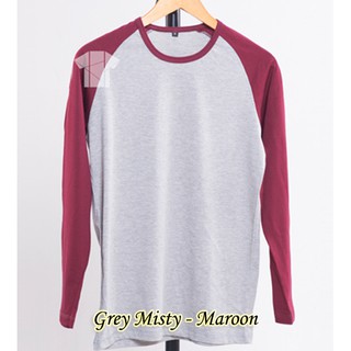  BAJU  KAOS POLOS  RAGLAN PANJANG GREY MAROON COTTON  COMBED  