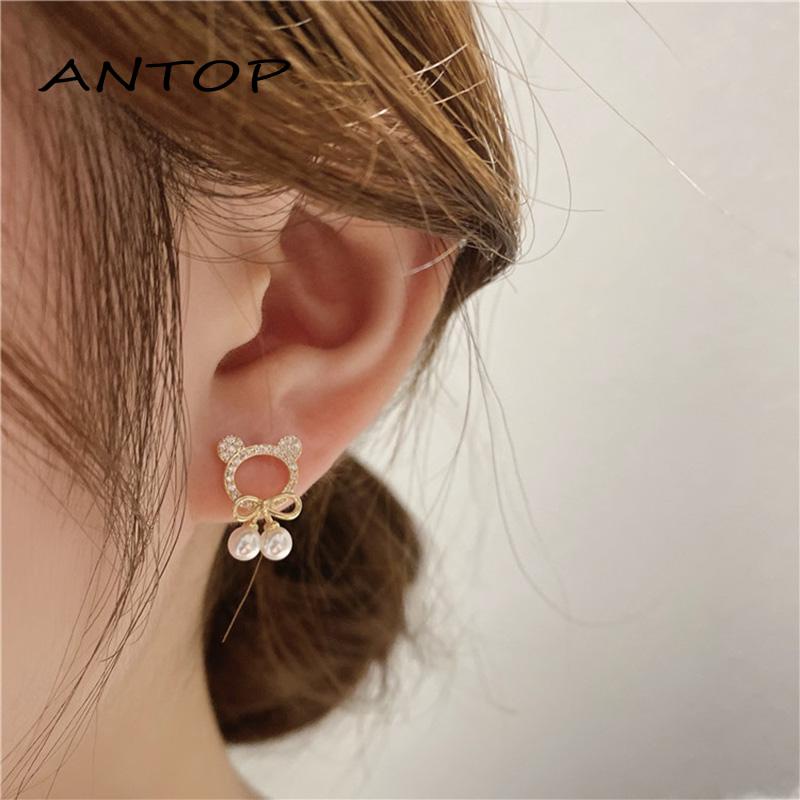 Anting Bentuk Bulat Motif Beruang Untuk Wanita