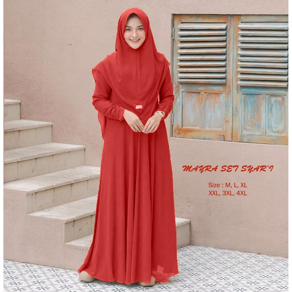 MAYRA SET SYARI / Gamis Syari Set Khimar Terbaru/ Gamis JUMBO terbaru [M,L,XL]