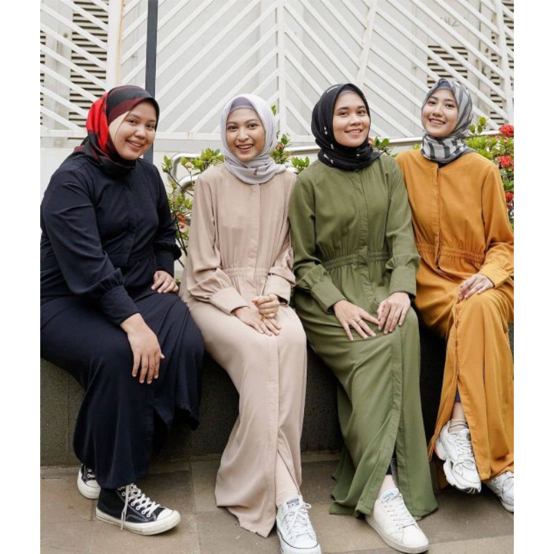 DAUKY GAMIS TERBARU POLOS L DRESS SERVA BAHAN MOSECREPE