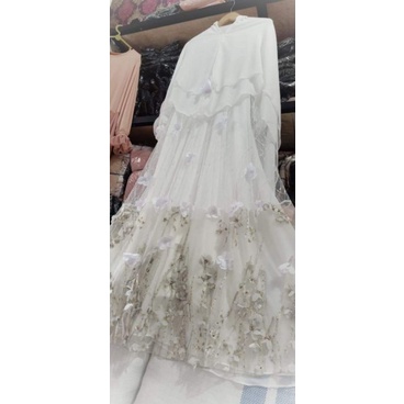 Set Gamis brokat pesta syari putih