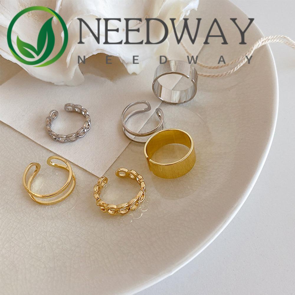 Needway  Women Rings Set Wide Ring Chain Jewelry Open Rings Round 3Pcs/set Geometric Metal Simple Vintage Women Gifts/Multicolor