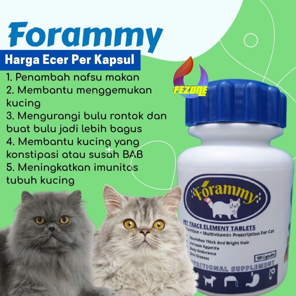 Vitamin Kucing Problem Kulit dan Kesehatan Bulu - Forammy Ecer 1 Kapsul FEZONE