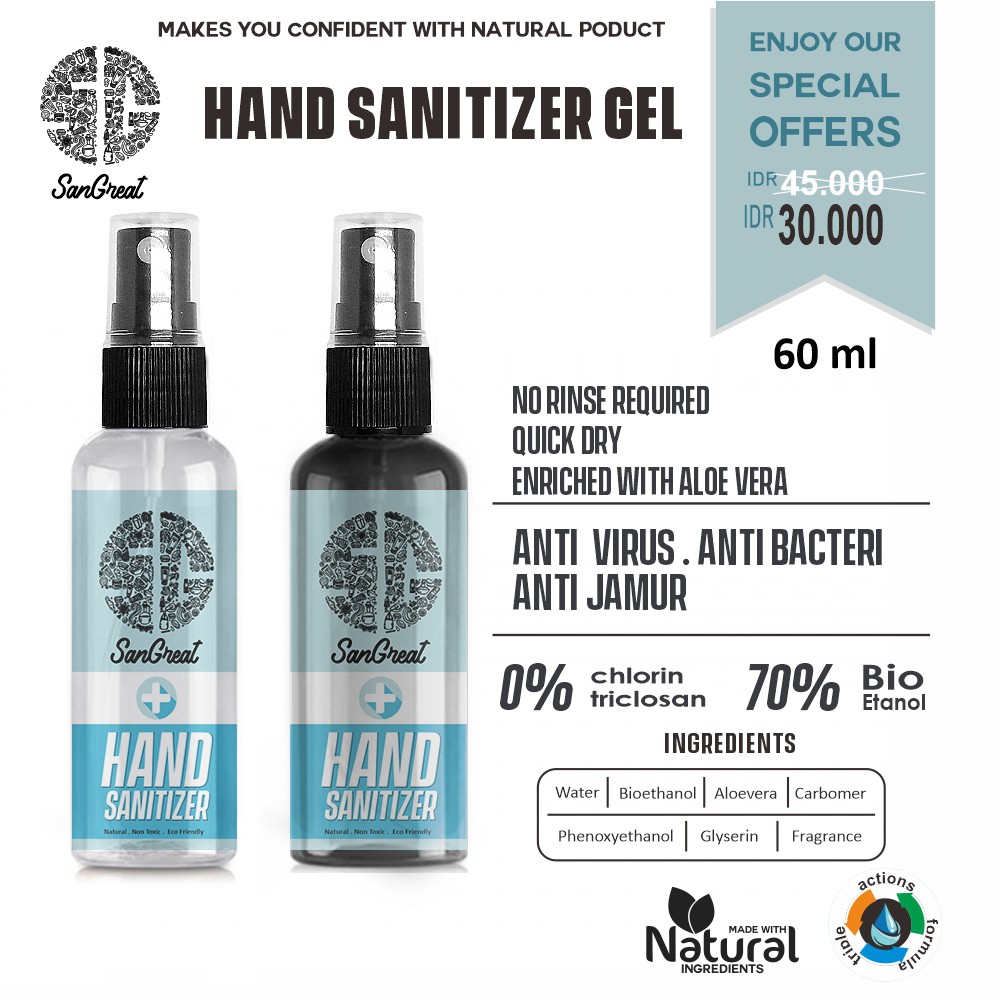 Hand Sanitizer Gel SanGreat 60 ml cepat kering tanpa bilas