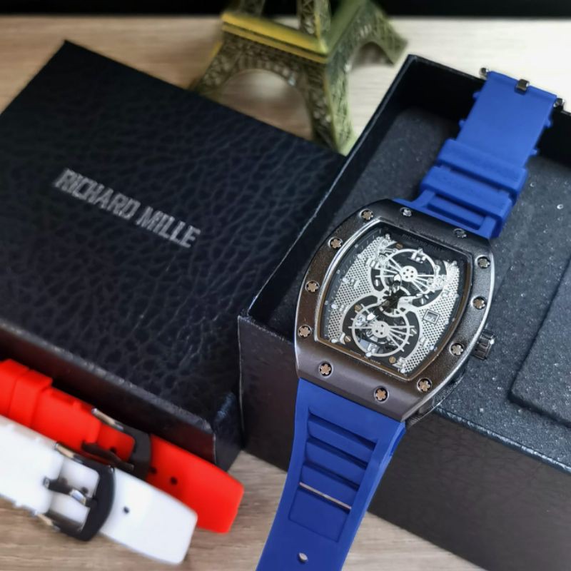 Jam Tangan Pria Richard Mile RM 4600 Tanggal Aktif - Free Tali Rubber Box Rm Batre Cadangan Original