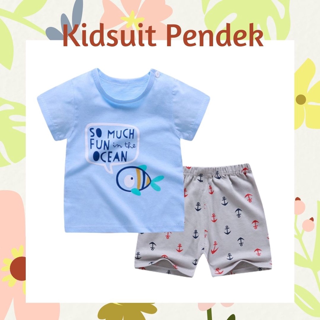 Plazababyku KIDS SUIT PENDEK Setelan Anak Bahan Kaos Lengan + Celana Berkualitas Import ebv new1