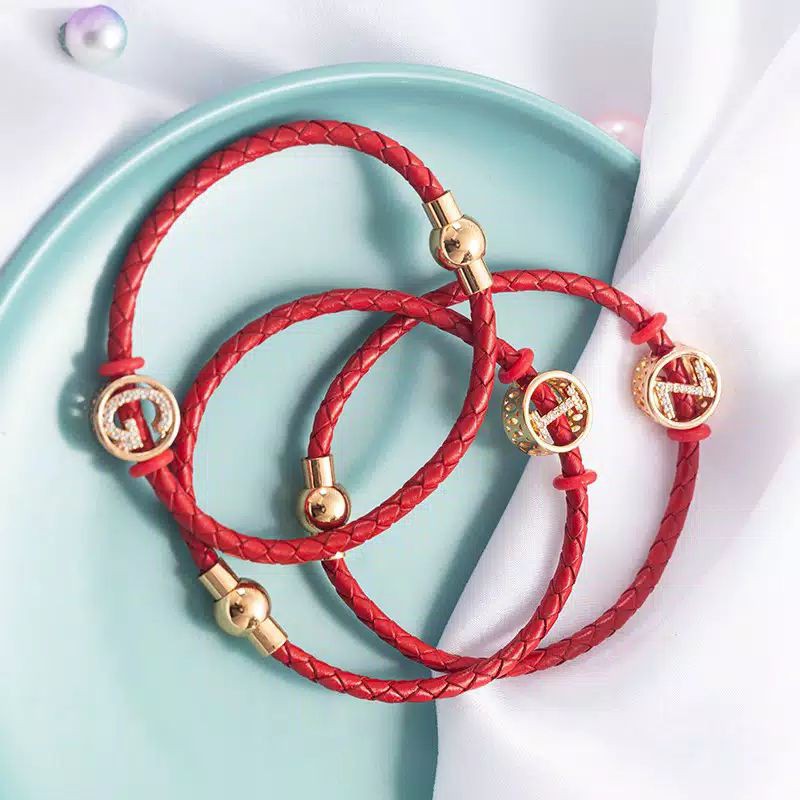 Xuping huruf/gelang tali pandora/gelang tali kulit/mainan huruf/xuping alphabet/gelang inisial