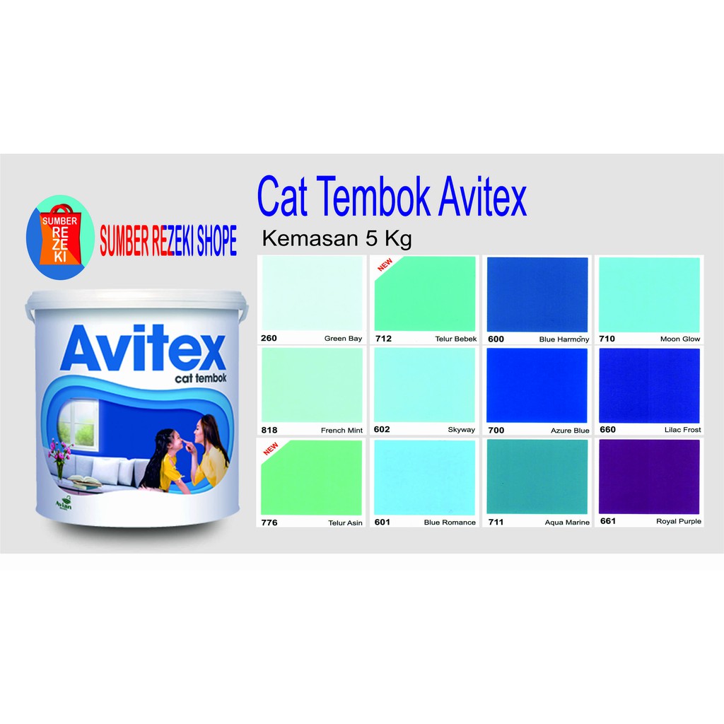 Jual Cat Tembok (Biru, Ungu) Plafon Gypsum Avitex Interior 5kg Avian