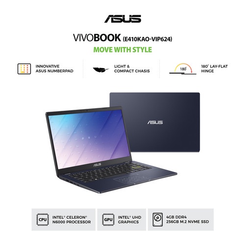 LAPTOP PELAJAR ASUS E410KAO-VIPS621Pentium N6000 4GB 256GB W11 OHS GARANSI RESMI