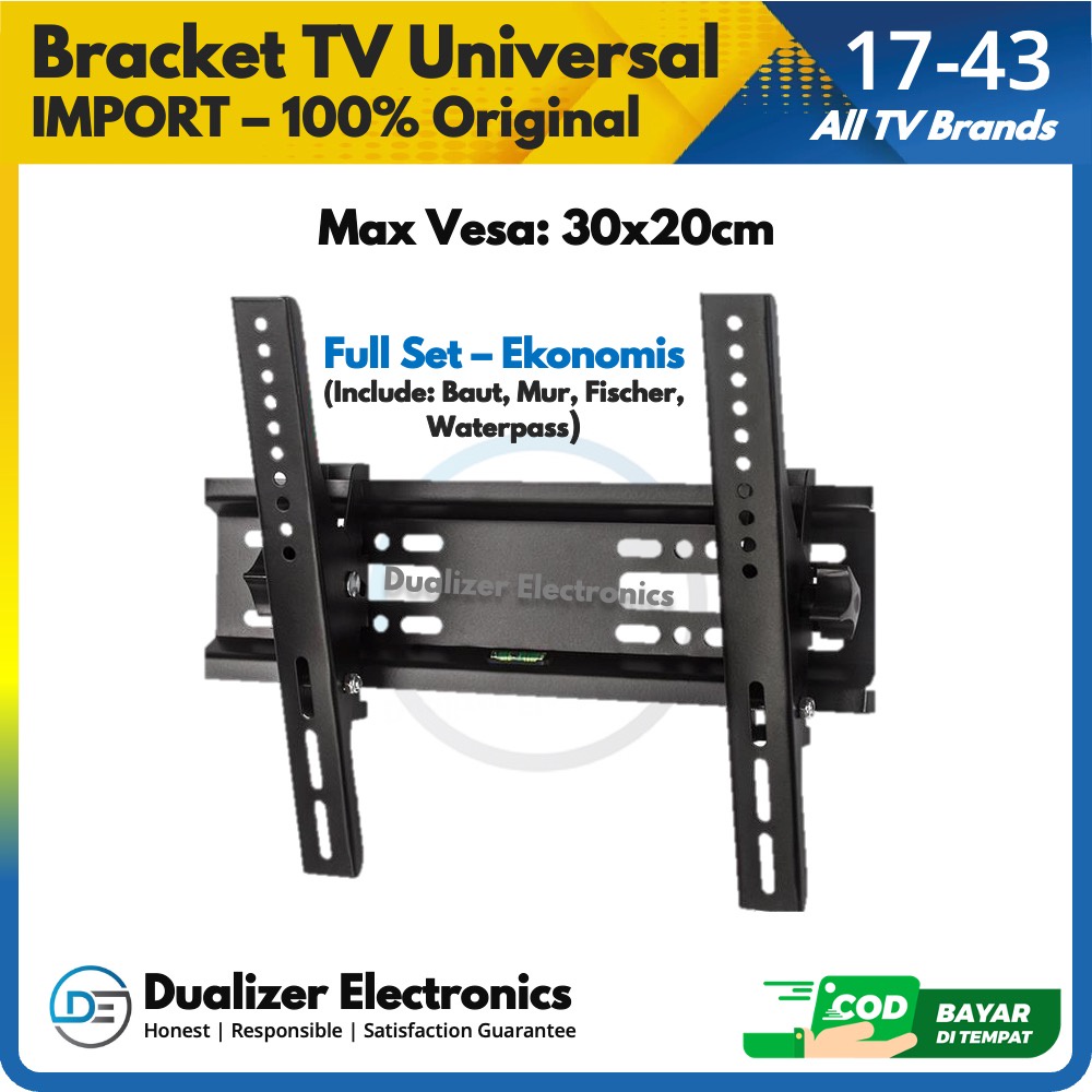 Bracket TV LED LCD 43 42 40 32 24 22 Inch smart android digital tv | IMPORT - Adjustable Tilting Hadap Bawah (Nunduk) Waterpass