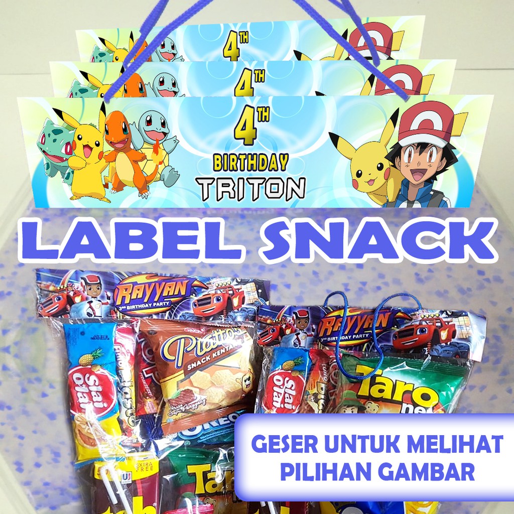 

LABEL PLASTIK SNACK TEMA POKEMON ULTAH / ULANG TAHUN LEBAR 20CM