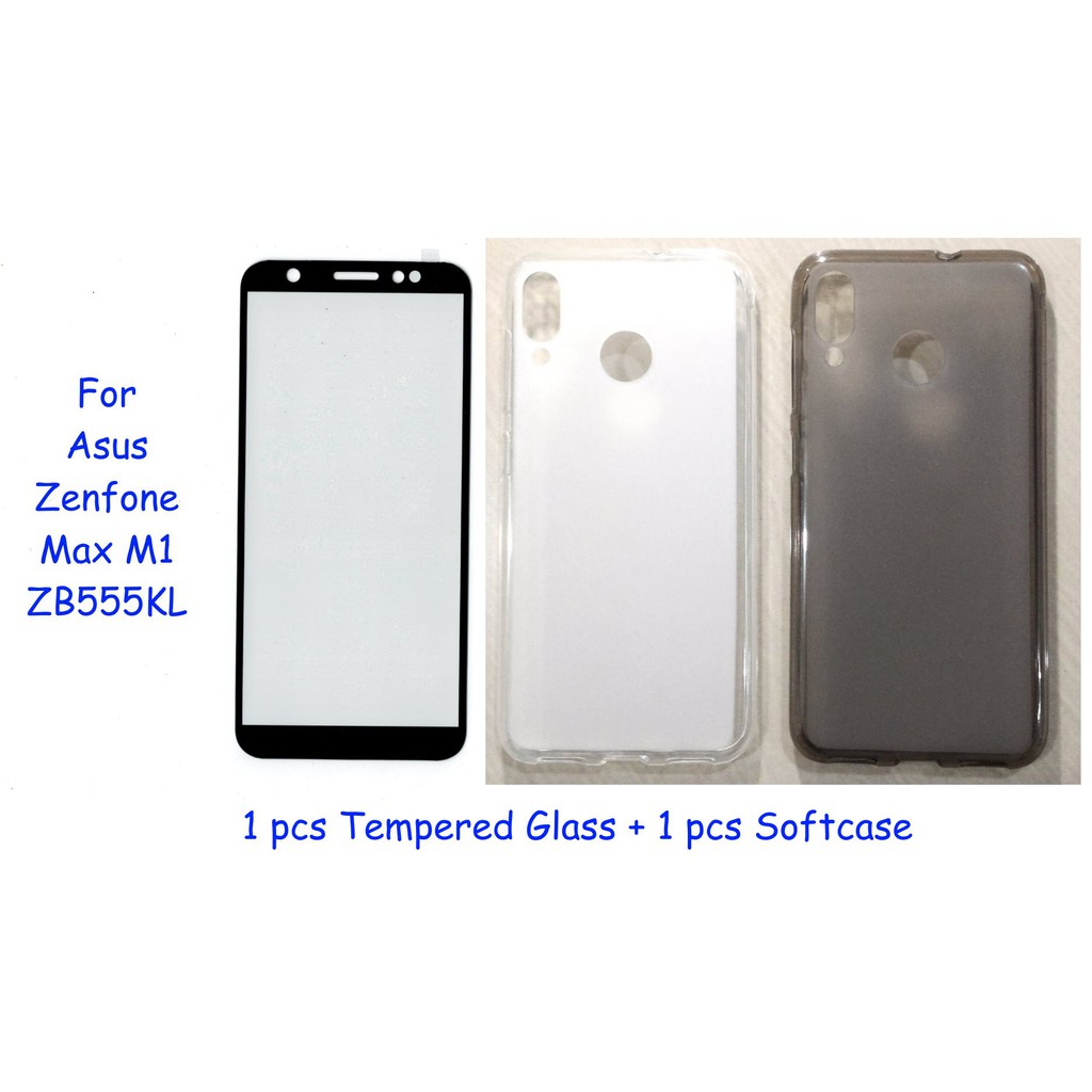 Paket ASUS ZENFONE MAX M1 ZB555KL / X00PD (5.5 inch) Tempered Glass Warna + Softcase TPU Jelly Case