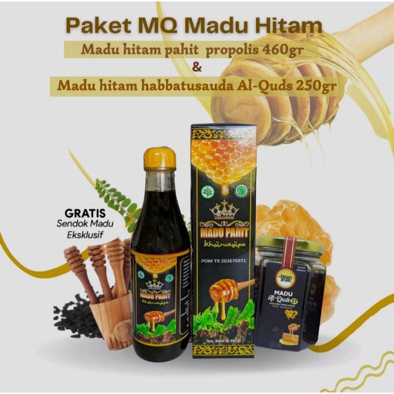 

PAKET! Madu Hitam Habbatusauda Al-Quds 250gr & Madu Hitam Propolis 460gr