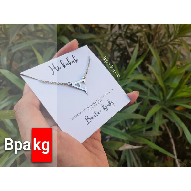 Kalung inisial huruf abjad miring mini A-M # Kalung monel besi putih asli anti karat silver wanita