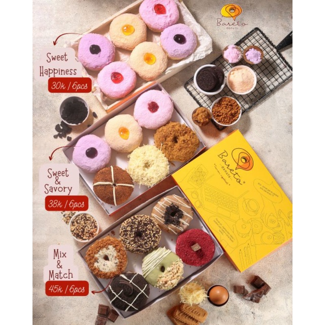 

Donat Paket Sweet Happiness Bareto Donuts