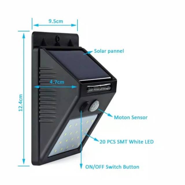 20 - lampu led sensor matahari solar powered 30 led wall light