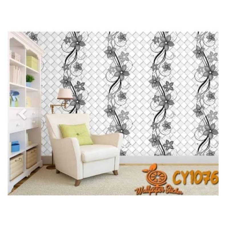 Wallpaper stiker dinding motif Bunga Hitam Abu CY1076