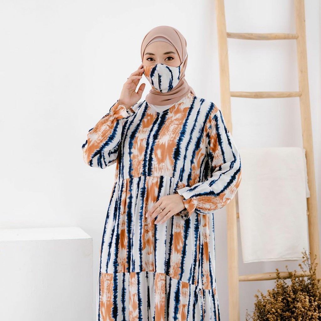 Aghnis Maxi Dress - Gamis Muslim Ramadhan Katun Rayon Free Masker Jumbo