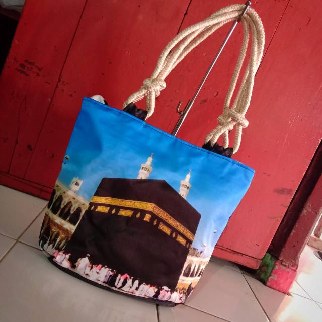 Totebag baitulloh / tas tote Ka'bah / tas muslimah karakter islami / sovenir haji dan umroh by zellshop