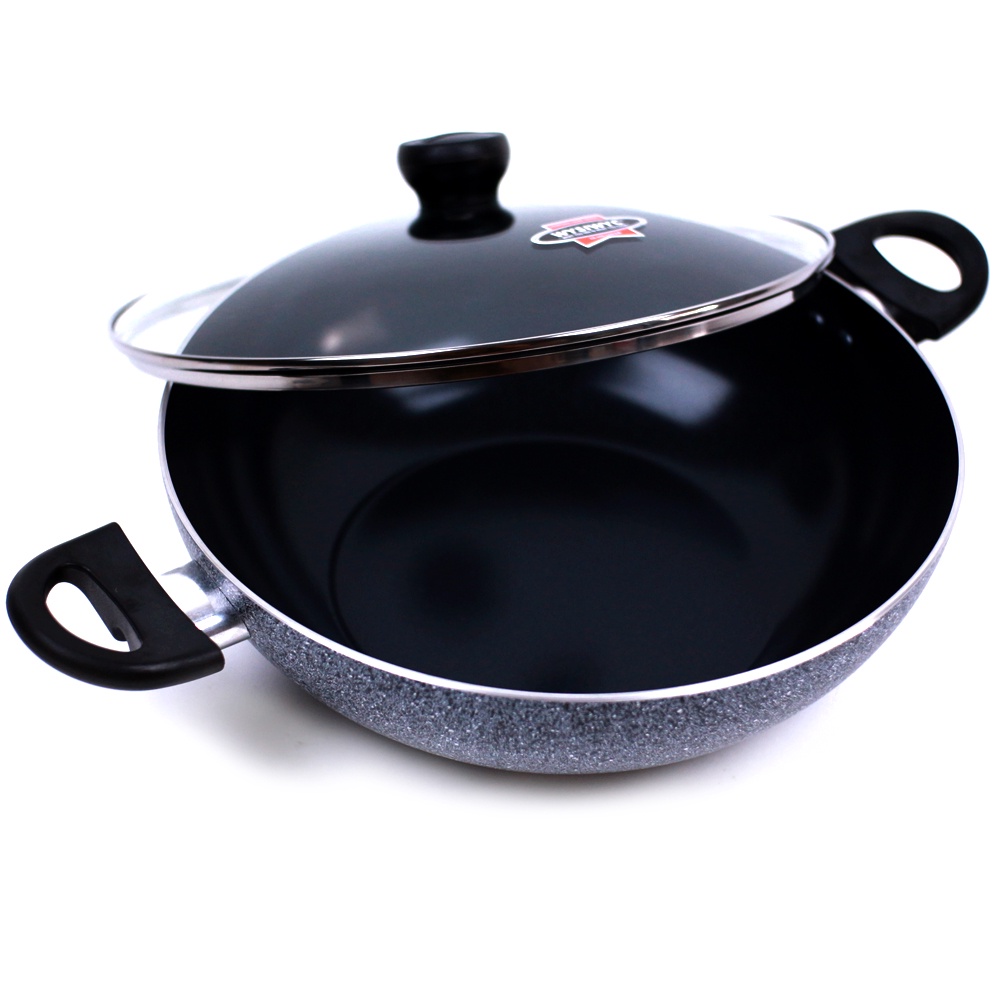 Maxim neostone wok 30cm + tutup kaca / Wajan Keramik Teflon Anti Lengket