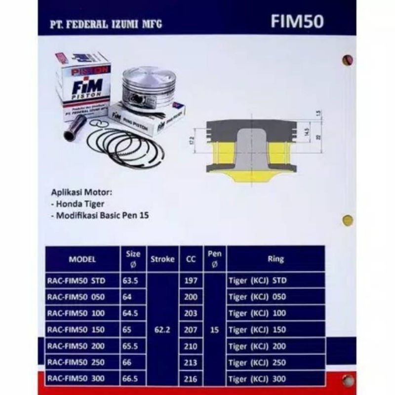 PISTON FIM TIGER os std 50 100 150 200 250 300 63.5 64 64.5 65 65.5 66 66.5