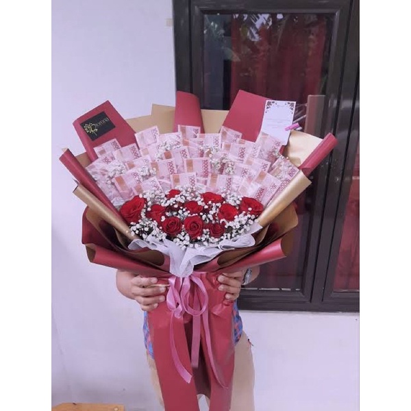 Bucket bunga uang mahar 100 rb asli