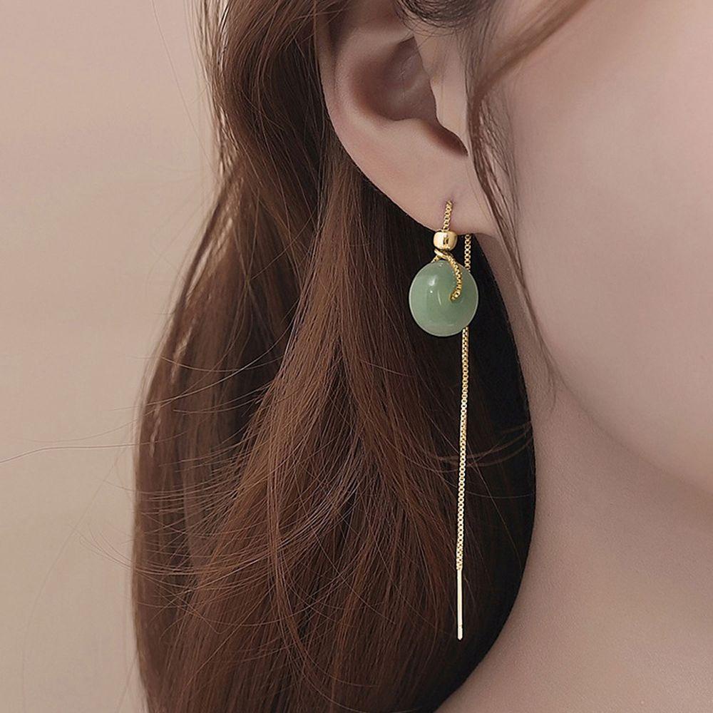 Mxbeauty Anting Gaya Cina Geometri Kuno Elegan Fashion Rumbai Giok Perempuan Menjuntai Earrings