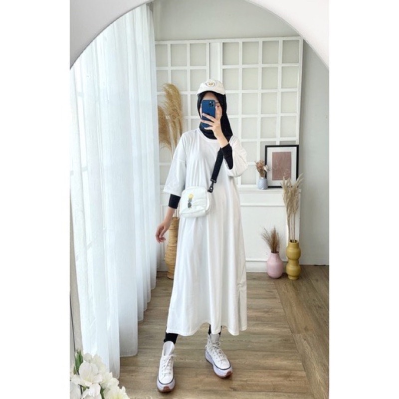 Kyla Dress Shirt (kaos dress) | mididress kaos | tunik kaos | MENDY DRESS BASIC OVERSIZED PANJANG LONG KAOS DRESS TSHIRT POLOS KATUN KAOS TUNIK SIMPLE KOREAN