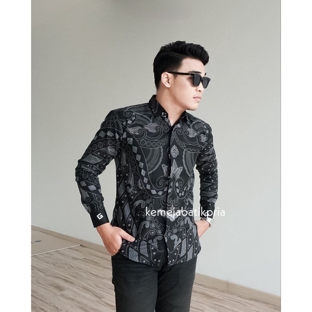 Batik Pria Lengan Panjang BATIK KEMEJABATIKPRIA HRB026 motif KERATONAN Kode 002 size M L XL XXL Reguler