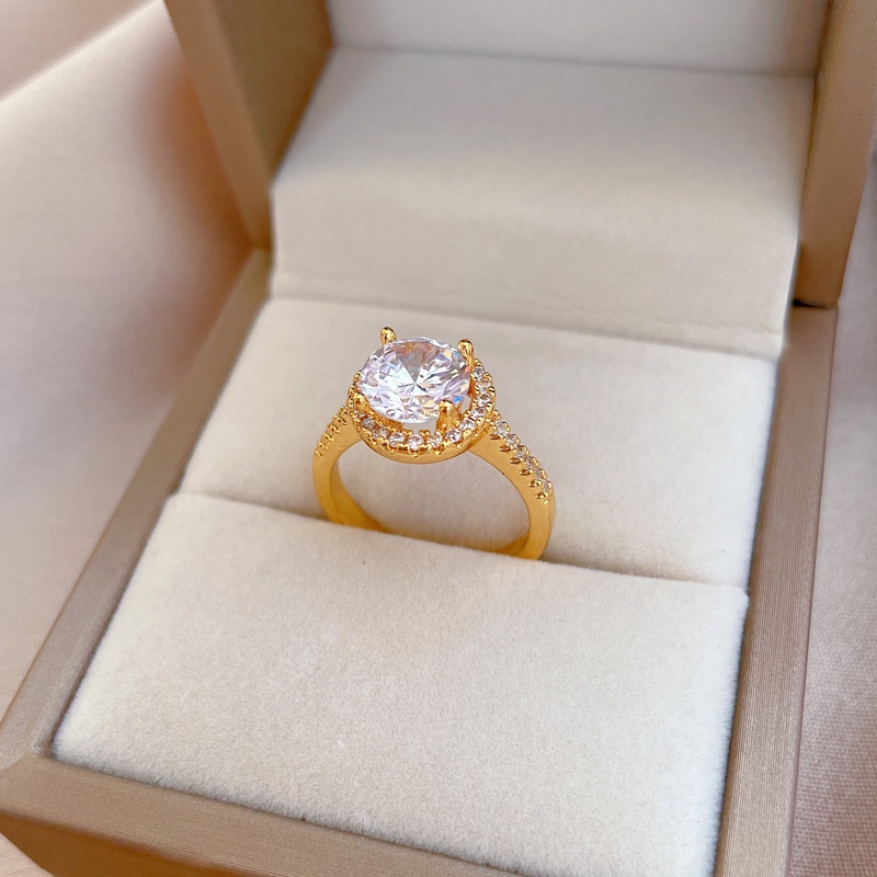 Cincin Titanium Wanita (Terbuka) 3 Karat Berlian Mewah Emas 18K Aksesoris Fashion Korea