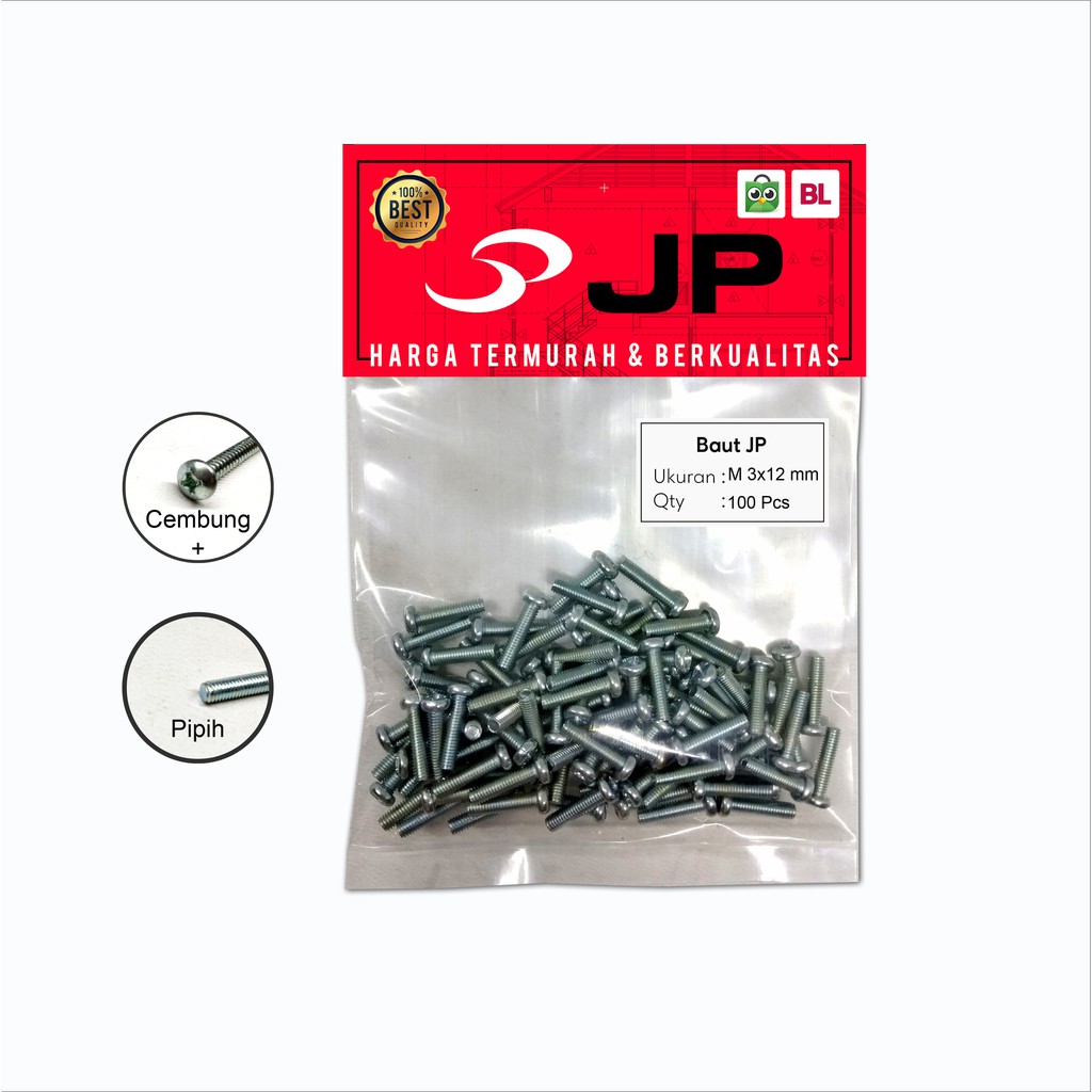 BAUT JP M 3 x 12 MM - SEKRUP SKRUP BAUT JP 3x12 ISI 100 PCS