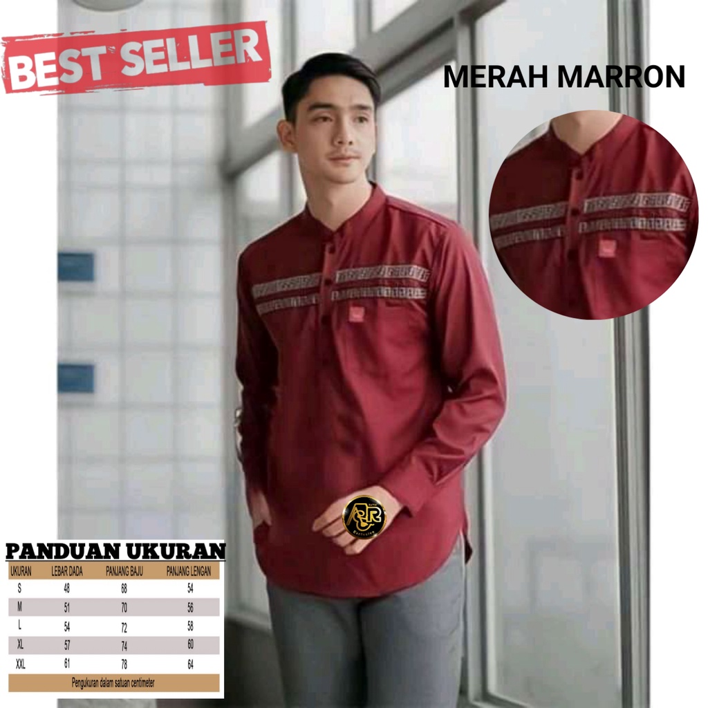 Baju Koko Pakain Muslim terbaru 2022 Size M L XL XXL // koko kurta ff lengan panjang dewasa bahan toyobo Textile-KOKO FF MARRON