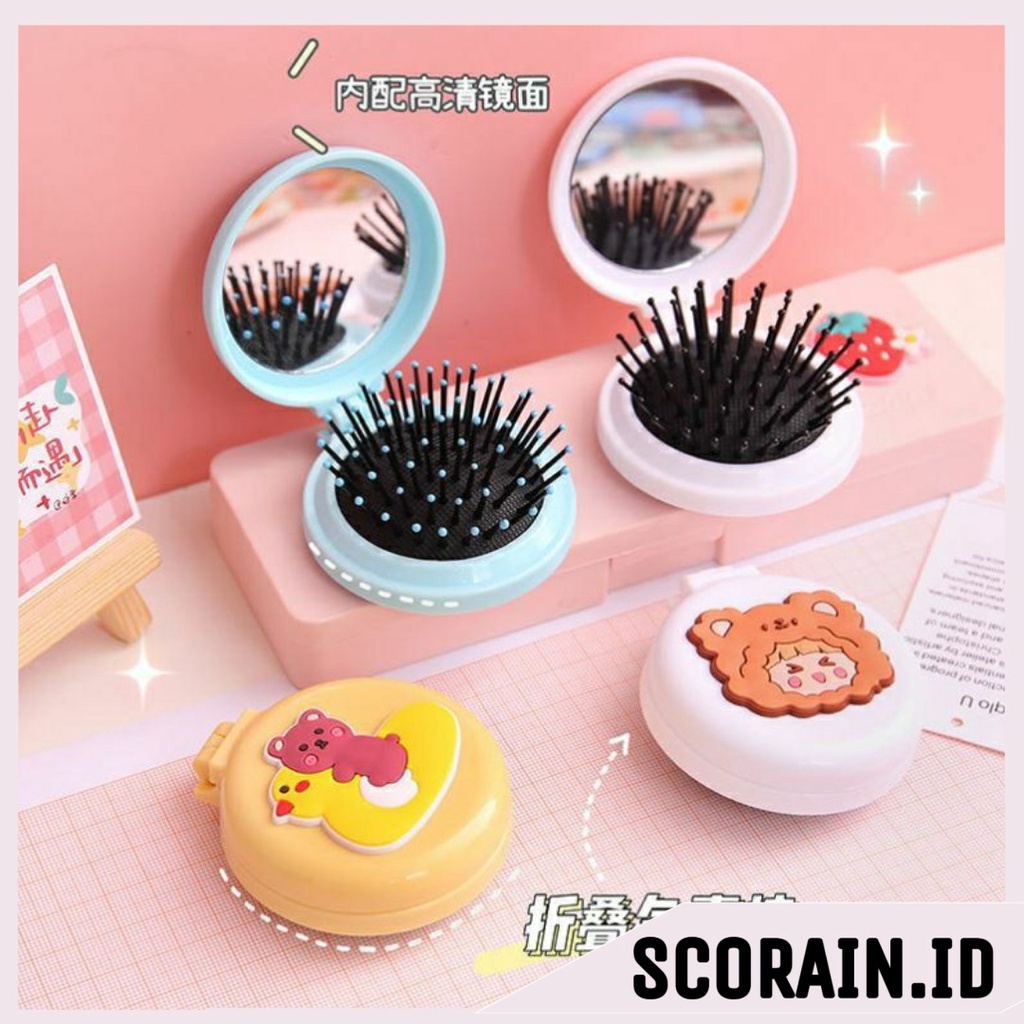 SISIR CERMIN KACA MINI TRAVEL | SISIR RAMBUT KACA BULAT MINI | CERMIN SISIR KACA LIPAT MINI | SISIR LIPAT ALA KOREAN KACA MIROR MINI TRAVEL | SISIE LIPAT RAINBOW