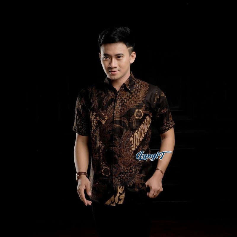 KEMEJA HEM BATIK PRIA LENGAN PANJANG COUPEL KEMEJA HEM MOTIF MAHESA HITAM