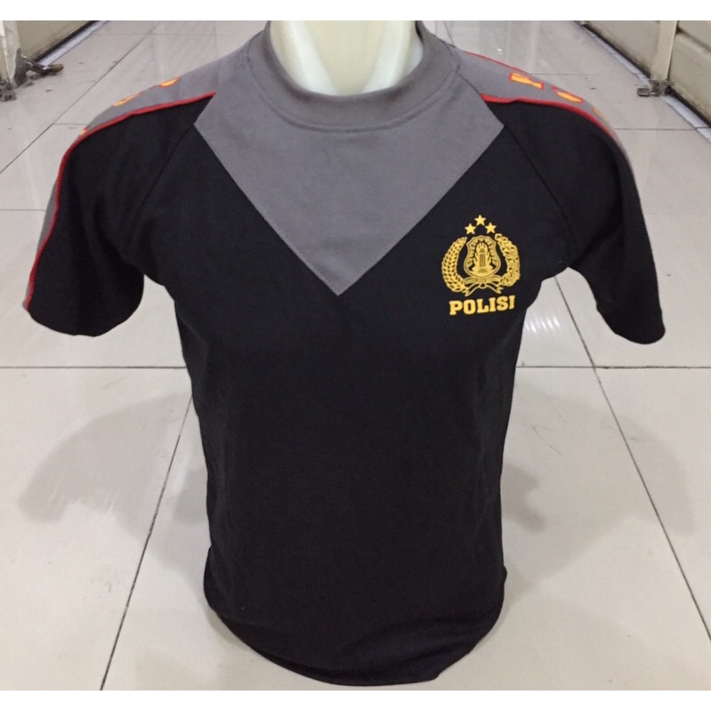 kaos polisi hitam kombinasi{kaos polri reglan hitam{kaos polri/polisi kombinasi