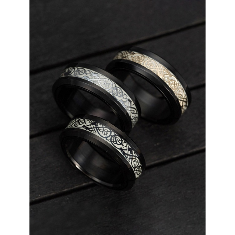 Cincin Bahan Titanium Steel Motif Naga Ecg Detak Jantung Anti Stress Untuk Pria