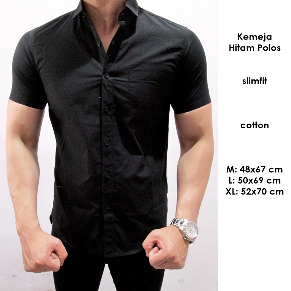 hem Pria Pendek cowok Hitam Polos M L XL