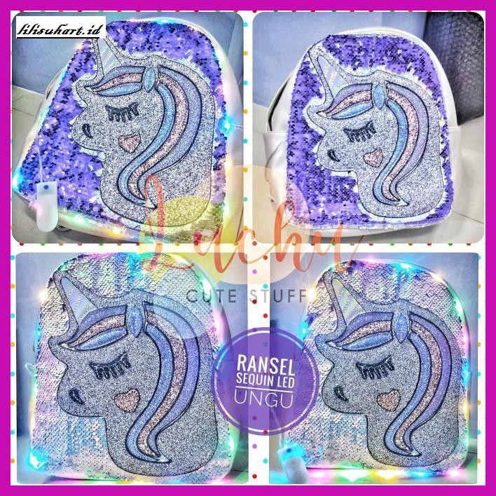 

taslesnar- ransel sequin led plus set penggaris unicorn -taslesnaranak.