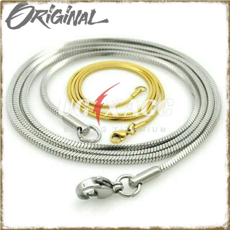 Kalung Titanium Pria Wanita Anti Karat Putih Silver Perak Gold Emas Kuning Model Kotak Kalung Monel 