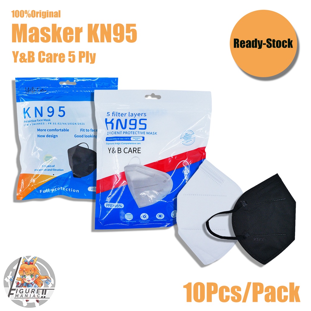 Masker KN95 Y&amp;B Care 5 Ply Original isi 10 Pcs Hitam Putih