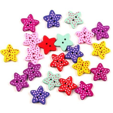 Kancing Kayu Dua Lubang - Dot Star Style (10 pcs)