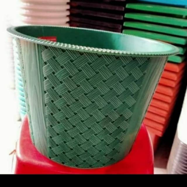 Pot plastik anyaman hijau / pot anyaman 25CM