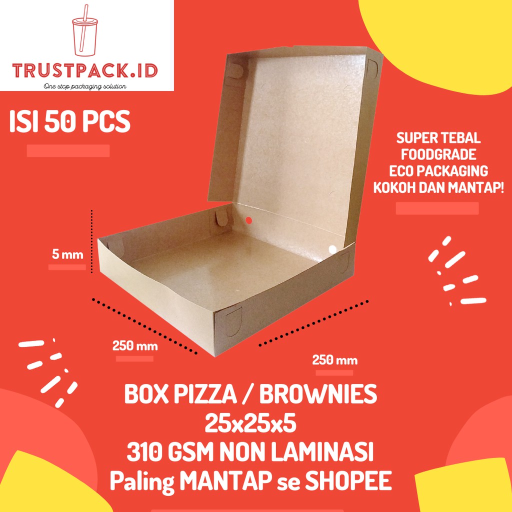 KARDUS BOX PIZZA / ROTI / KUE 25x25x5 NON LAMINASI - KRAFT PAPER