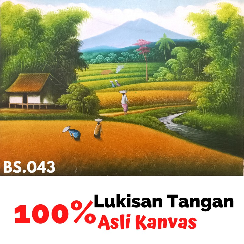 Lukisan Cat Minyak Lukisan Pemandangan Sawah Dekorasi Ruang Tamu Hiasan Dinding Pajangan Lukisan