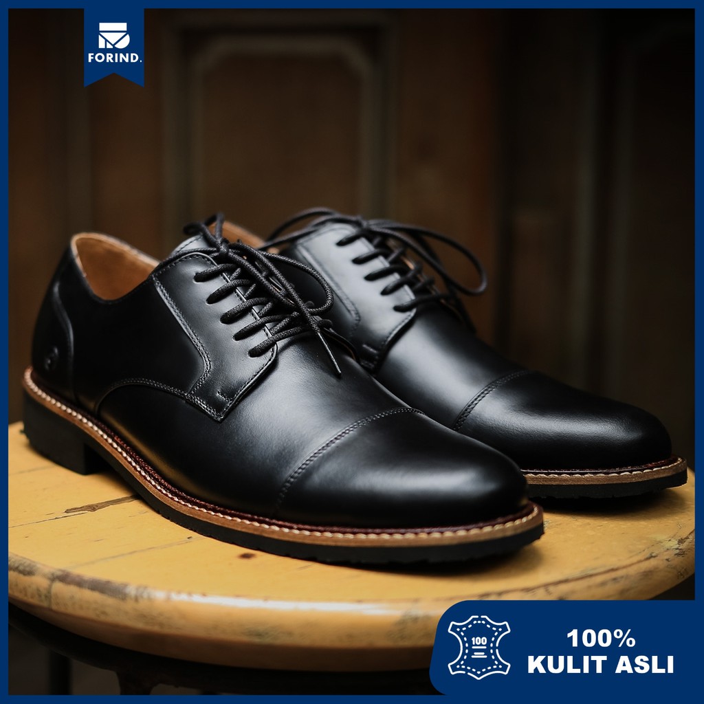 Madrid Black | Sepatu Kulit Asli Formal Vintage Klasik Pria Cowok Men Derby Footwear | FORIND Zapato