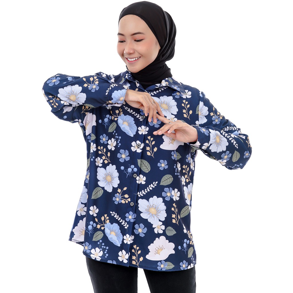 Kemeja Wanita Motif Flower Original Monalisa L XL XXL Jumbo Big Size-SALE D