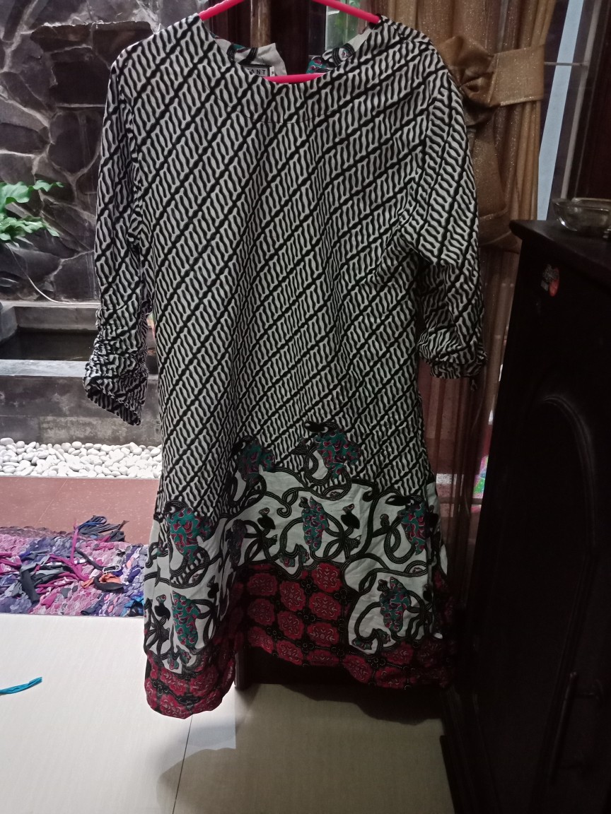 Cod - Dt Collection  - Tunik Batik Wanita  /cewek Lengan Serut Motif Morenaabu-abu